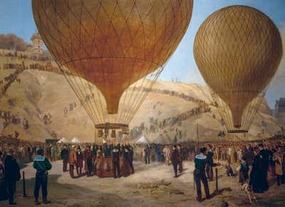 Leon Gambetta parte no balão de ar quente Armand-Barbes durante o cerco de Paris, da Place Saint-Pierre a Montmartre em 7 de outubro de Jules and Guiaud Jacques Didier