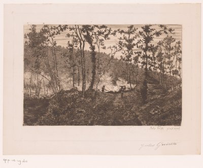 Floresta com madeireiros e queimadores de madeira de Jules Guiette