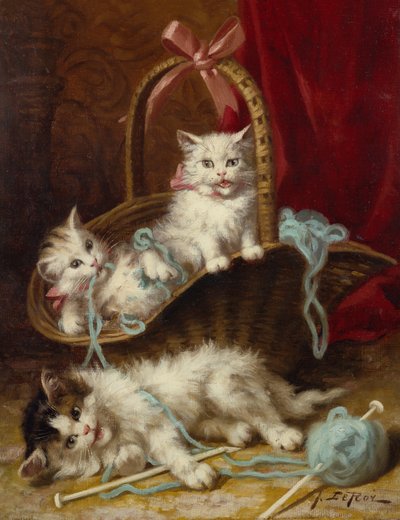 A Basket of Mischief (óleo sobre tela) de Jules Leroy