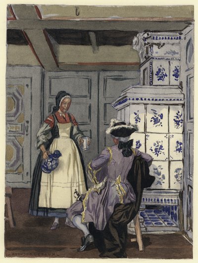 Ilustração para as memórias de Casanova (litografia a cores) de Jules Marie Auguste Leroux