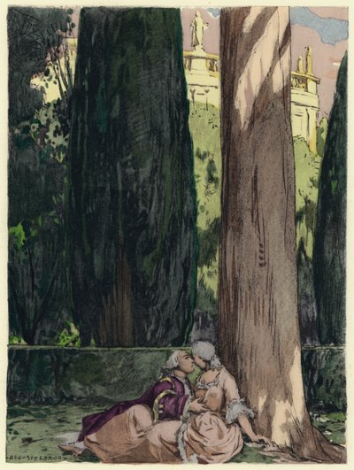 Ilustração para as memórias de Casanova (litografia a cores) de Jules Marie Auguste Leroux