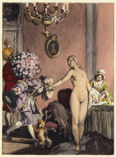 Ilustração para as memórias de Casanova (litografia a cores) de Jules Marie Auguste Leroux