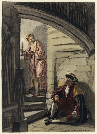 Ilustração para as memórias de Casanova (litografia a cores) de Jules Marie Auguste Leroux