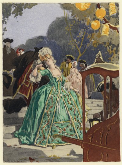 Ilustração para as memórias de Casanova (litografia a cores) de Jules Marie Auguste Leroux
