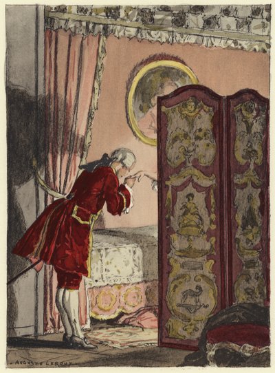 Ilustração para as memórias de Casanova (litografia a cores) de Jules Marie Auguste Leroux