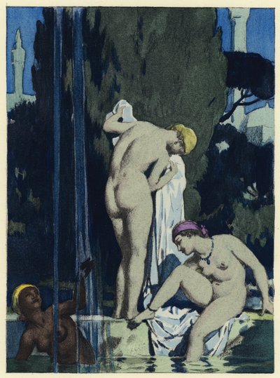 Ilustração para as memórias de Casanova (litografia a cores) de Jules Marie Auguste Leroux