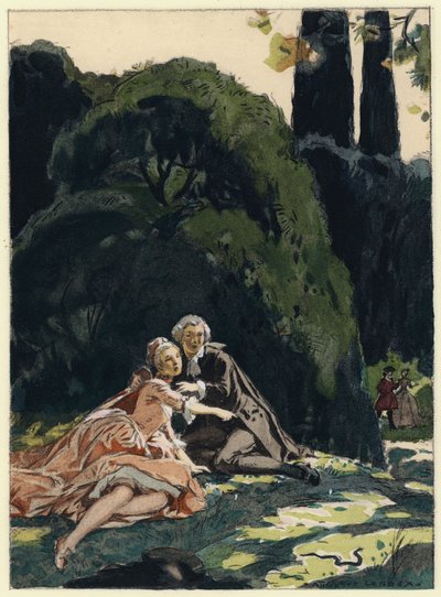 Ilustração para as memórias de Casanova (litografia a cores) de Jules Marie Auguste Leroux