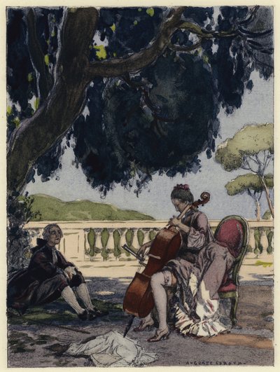 Ilustração para as memórias de Casanova (litografia a cores) de Jules Marie Auguste Leroux