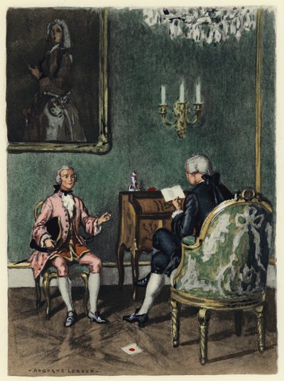 Ilustração para as memórias de Casanova (litografia a cores) de Jules Marie Auguste Leroux