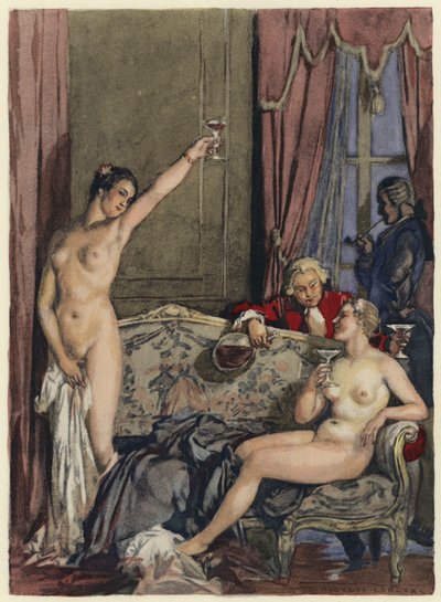 Ilustração para as memórias de Casanova (litografia a cores) de Jules Marie Auguste Leroux