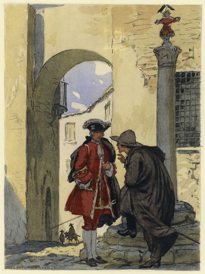Ilustração para as memórias de Casanova (litografia a cores) de Jules Marie Auguste Leroux