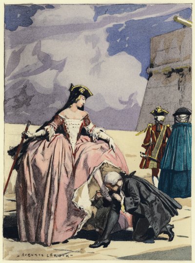 Ilustração para as memórias de Casanova (litografia a cores) de Jules Marie Auguste Leroux