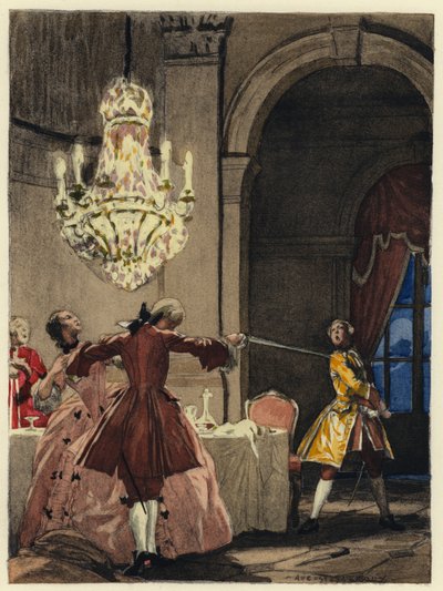 Ilustração para as memórias de Casanova (litografia a cores) de Jules Marie Auguste Leroux