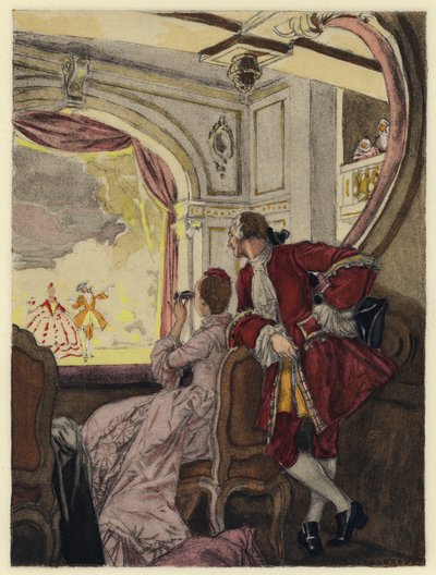 Ilustração para as memórias de Casanova (litografia a cores) de Jules Marie Auguste Leroux