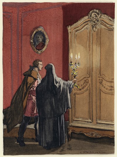 Ilustração para as memórias de Casanova (litografia a cores) de Jules Marie Auguste Leroux