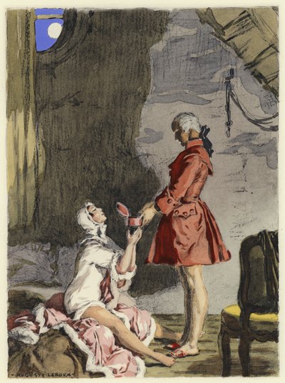 Ilustração para as memórias de Casanova (litografia a cores) de Jules Marie Auguste Leroux