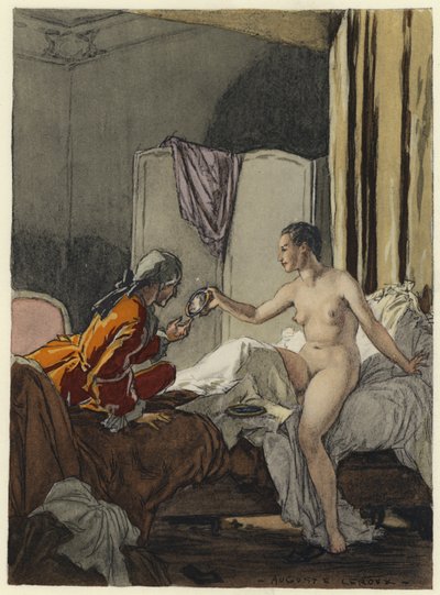 Ilustração para as memórias de Casanova (litografia a cores) de Jules Marie Auguste Leroux