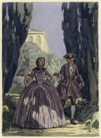 Ilustração para as memórias de Casanova (litografia a cores) de Jules Marie Auguste Leroux