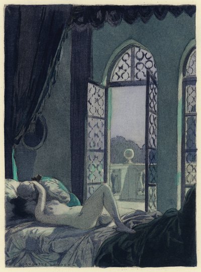 Ilustração para as memórias de Casanova (litografia a cores) de Jules Marie Auguste Leroux