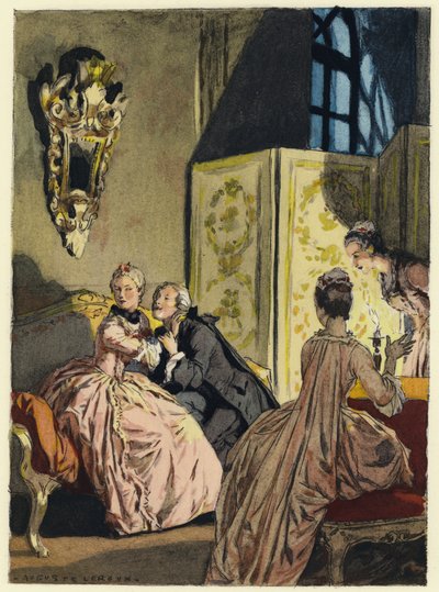 Ilustração para as memórias de Casanova (litografia a cores) de Jules Marie Auguste Leroux
