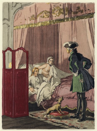 Ilustração para as memórias de Casanova (litografia a cores) de Jules Marie Auguste Leroux