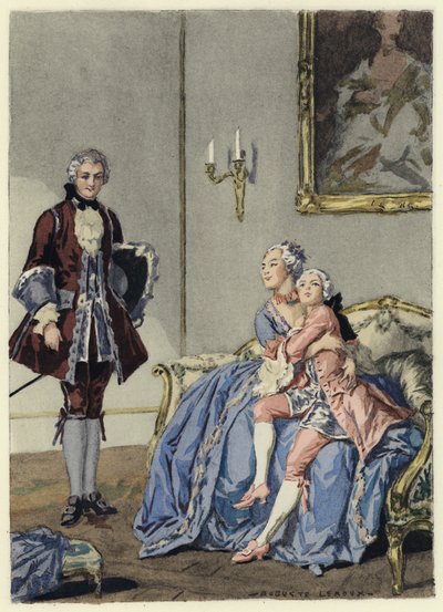Ilustração para as memórias de Casanova (litografia a cores) de Jules Marie Auguste Leroux