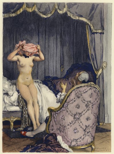 Ilustração para as memórias de Casanova (litografia a cores) de Jules Marie Auguste Leroux