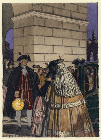 Ilustração para as memórias de Casanova (litografia a cores) de Jules Marie Auguste Leroux