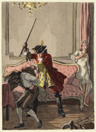 Ilustração para as memórias de Casanova (litografia a cores) de Jules Marie Auguste Leroux