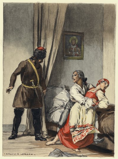Ilustração para as memórias de Casanova (litografia a cores) de Jules Marie Auguste Leroux