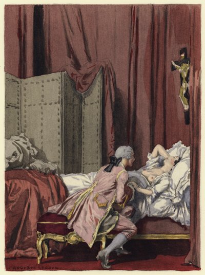 Ilustração para as memórias de Casanova (litografia a cores) de Jules Marie Auguste Leroux