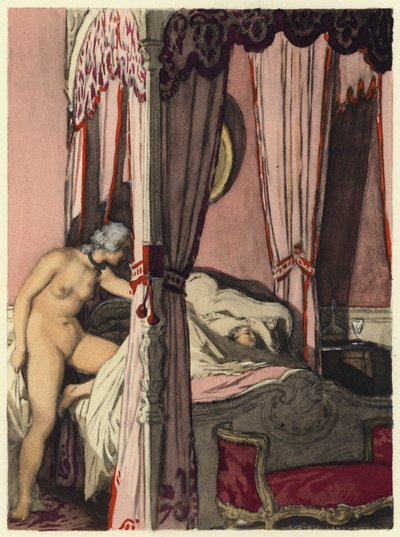 Ilustração para as memórias de Casanova (litografia a cores) de Jules Marie Auguste Leroux
