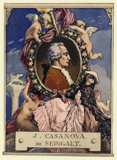 Retrato de Casanova (litografia a cores) de Jules Marie Auguste Leroux