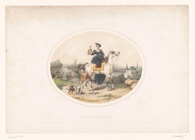 Nobre mulher com falcão a cavalo
Retour au château (título sobre o objecto) de Jules Marie Desandre