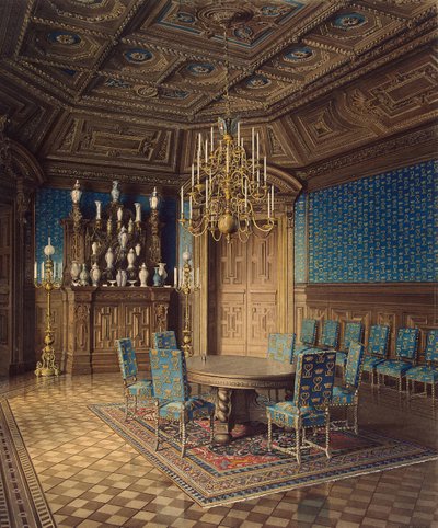 O Palácio Stroganov em São Petersburgo. Sala de jantar, década de 1860 de Jules Mayblum