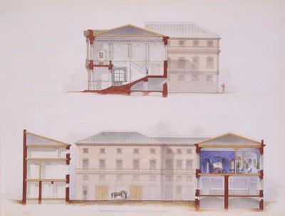 O Palácio Stroganov em São Petersburgo. Plano da fachada e da seção, 1865 de Jules Mayblum