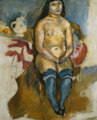 Asiático em meias azuis; Asiática com fundo azul, 1922 de Jules Pascin