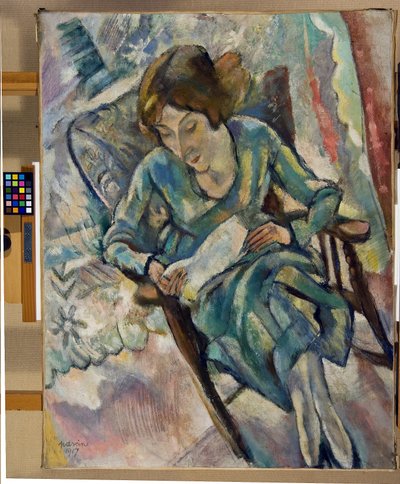 Menina na leitura verde, 1917 de Jules Pascin