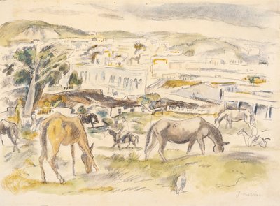 Cavalos na paisagem (wc no papel) de Jules Pascin