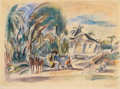 Paisagem, Casa e Árvore (wc no papel) de Jules Pascin