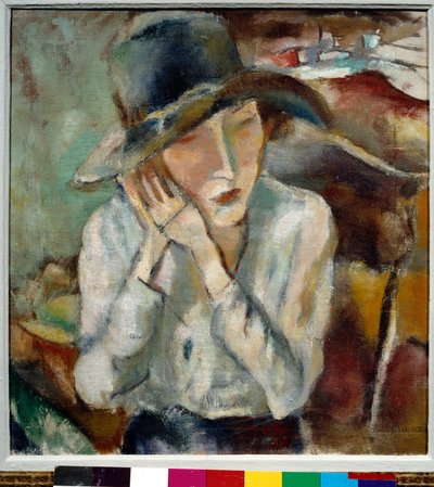 Retrato de Hermine com a Pintura do Grande Chapéu de Jules Pascin (1885-1930) de Jules Pascin