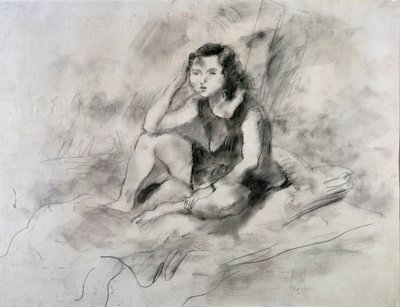 Rapariga sentada (Aquarela e Tinta, ca. 1910) de Jules Pascin