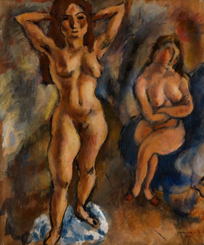 Dois nus - um de pé, outro sentado de Jules Pascin
