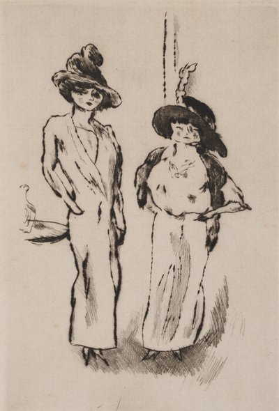 Duas mulheres no baile, c.1910 (gravura) de Jules Pascin