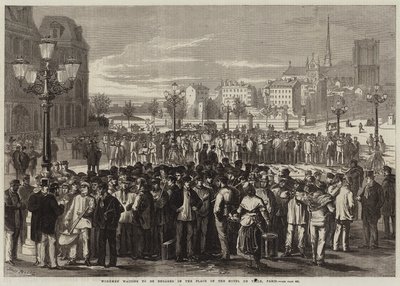 Trabalhadores esperando para se envolver no lugar do Hotel de Ville, Paris de Jules Pelcoq