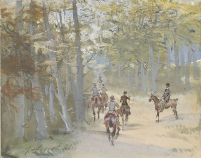 Paisagem florestal com cavaleiros de Jules baron Finot