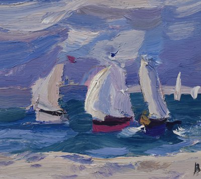 Corrida de botes em Poole Harbor (óleo a bordo) de Julian Bailey