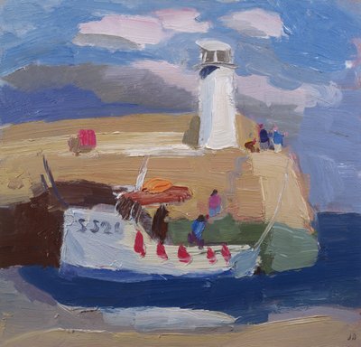 Figuras em uma parede do porto, Cornualha (óleo a bordo) de Julian Bailey