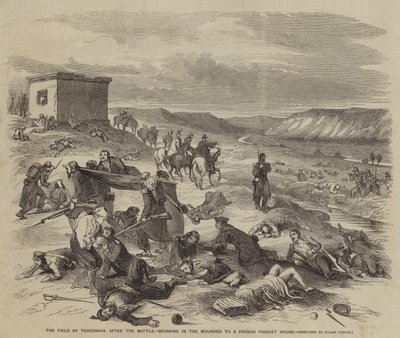 O Campo de Tchernaya, após a Batalha, trazendo os Feridos para uma Casa de Picadinho Francesa de Julian Portch