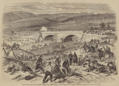 Traktir ponte sobre o Tchernaya, mostrando as obras erguidas pelos franceses para sua defesa após a batalha de Julian Portch
